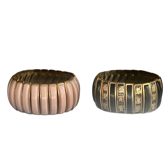 Trifari Jewelry - Lot Of Two Vintage Expandable Bracelet Cuffs: Trifari Pink & Gold/Black With Wri